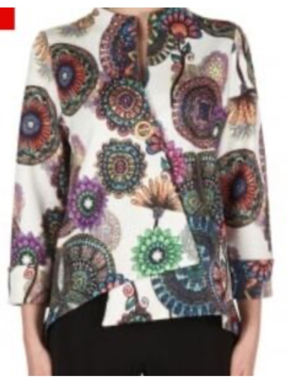 Joseph Ribkoff multi-print, asymmetric 3/4 sleeve blazer / jacket size 20 NWT! - Picture 7 of 7